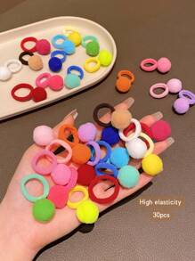 30 件装多色绒球发圈，可爱甜美风格，日常使用发饰 - 彩色 - 查看 6