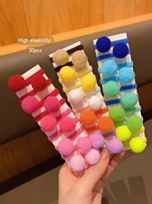 30 件装多色绒球发圈，可爱甜美风格，日常使用发饰 - 彩色 - 查看 4