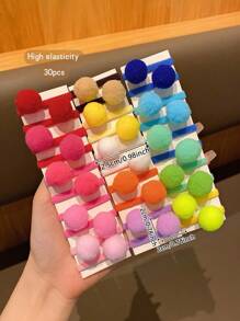 30 件装多色绒球发圈，可爱甜美风格，日常使用发饰 - 彩色 - 查看 2