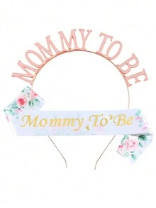 1set 'Mommy To Be' Crown Print Sash Accessories For Baby Shower Party - Multicolor - View 5