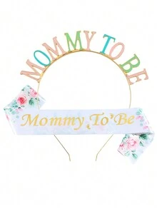 1set 'Mommy To Be' Crown Print Sash Accessories For Baby Shower Party - Multicolor - View 3
