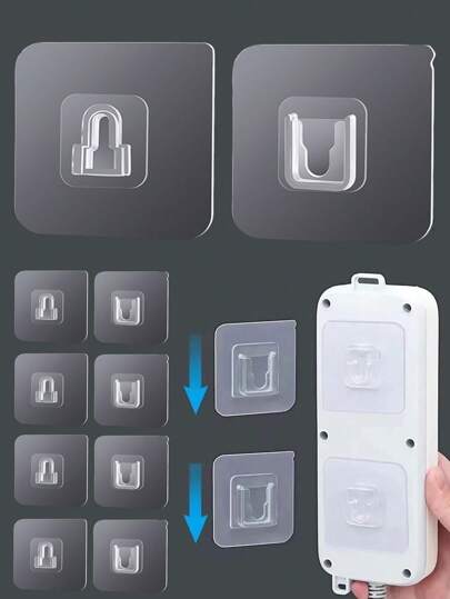 5Pairs Transparent No-Trace Hook Loop Fasteners, Clear Adhesive Hooks For Kitchen, Bathroom, Wall Mounted, Multi-Purpose Strong Stainless Steel Hangers Home Bathroom Decor Fall Decor Back To School