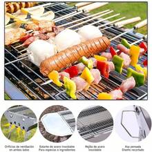 Asador pequeño tipo Parrilla para barbacoa, parrilla para jardín y exteriores de acero inoxidable de carbón (plateado)