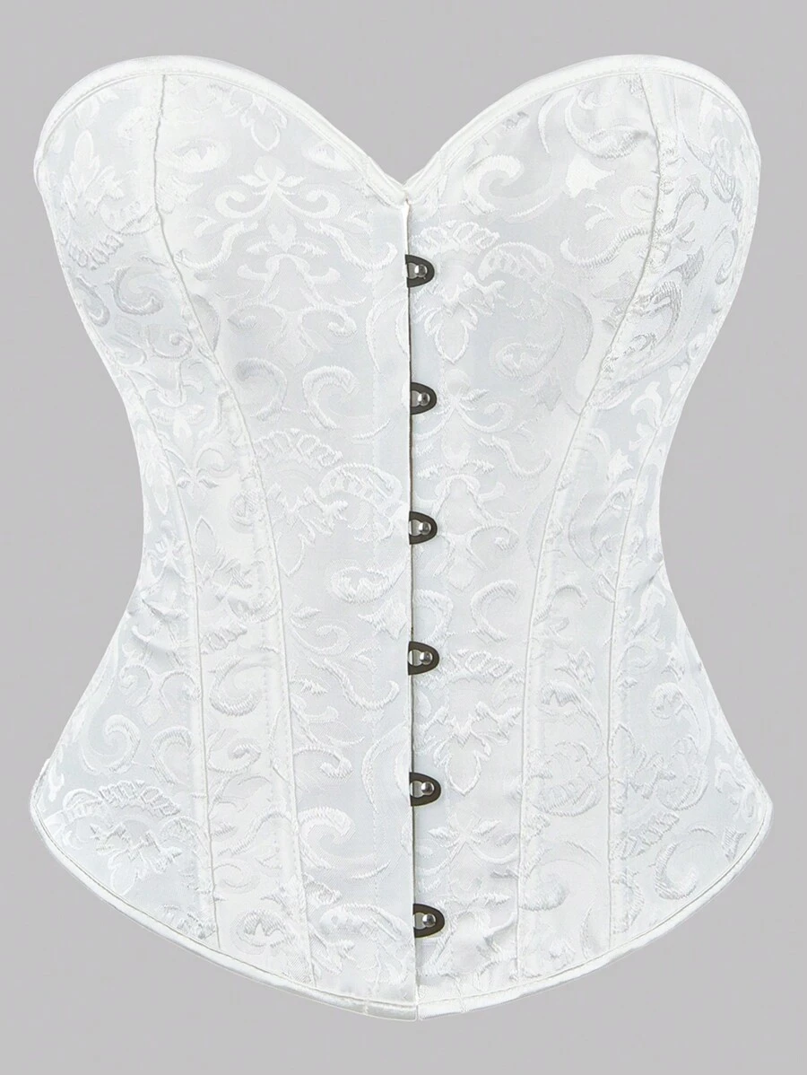 1pc Ladies' Palace Style Corset Classic Jacquard Bustier With Solid Color Tie Waist, Shaping And Push-Up Effect, Can Be Worn Outside, For Wedding, Banquet And Dress, Slimming Underwear, Shapewear Top - White - View 1