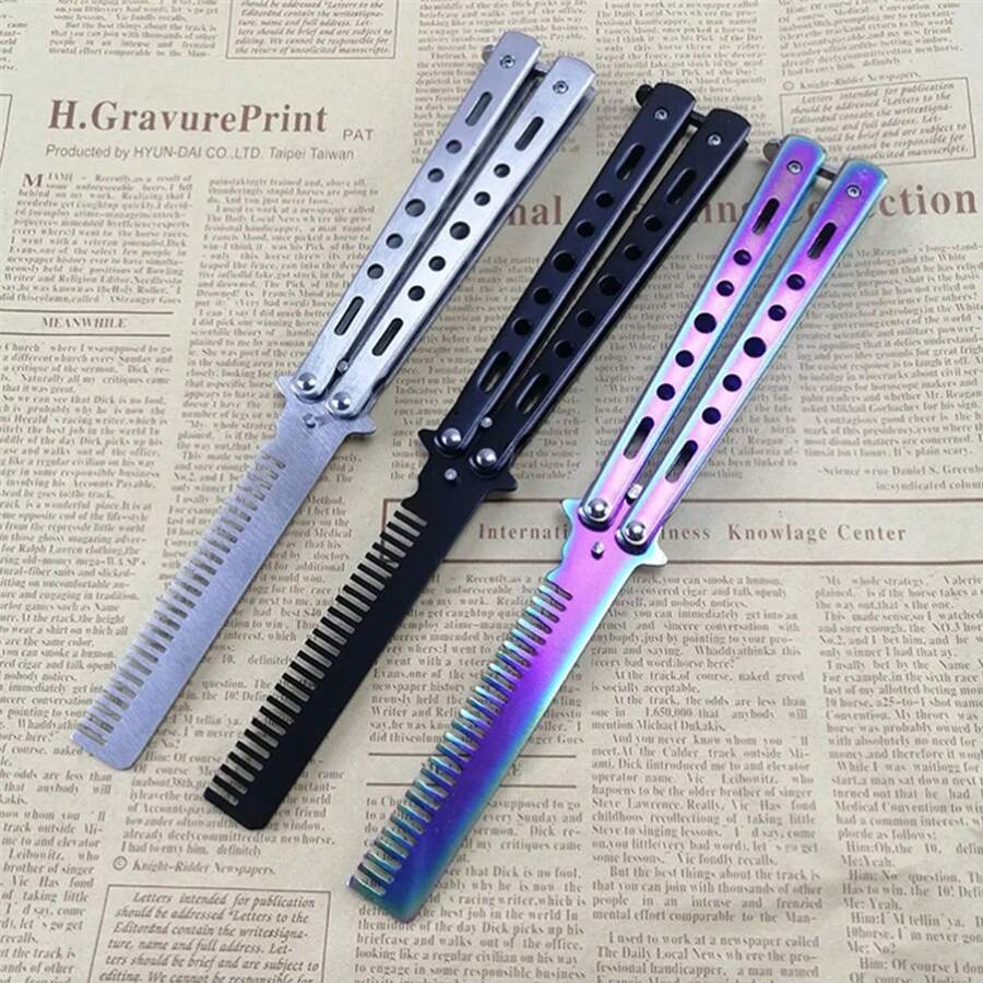 1pc Comb Style Butterfly Knife Toy, Folding Comb, Practice Butterflies Knife Beginner Training Toy, Best Gift For Gaming And Anime Fans - Multicolor - View 1