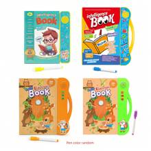 儿童英语电子书互动式触摸阅读书 - 包括：1本触摸阅读书，1支可洗泡沫记号笔（随机颜色）。书的左侧可用于书写、绘画和练习，右侧可触摸播放音频。内容涵盖：英文字母、数字、水果、蔬菜、动物、车辆、关系、乐器、童谣、故事、形状、颜色等。需要 3 节 AAA 电池（不包括在内）。