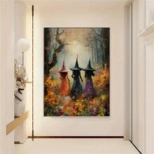1 幅充满活力的女巫集会野花帆布艺术品 - 无框海报，适合家居装饰，是卧室、办公室、客厅、咖啡厅、酒吧的独特礼物 - 艺术壁画，适合现代空间装饰，无框 - 彩色 - 查看 2