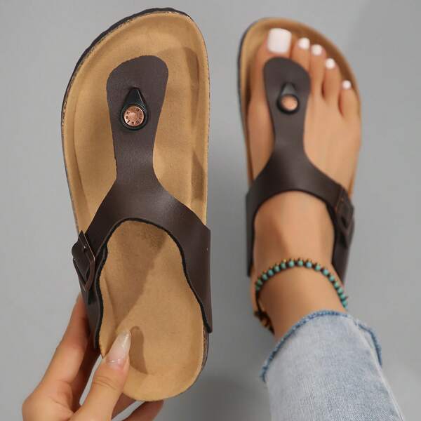 Women's Cork Shoes, Flip-Flops, Sandals, Beach Slippers, Laces, Adjustable Metal Buckles