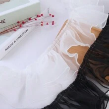 10 厘米/3.94 英寸宽褶皱荷叶边欧根纱蕾丝边面料缝纫用品 - 黑色 - 查看 4