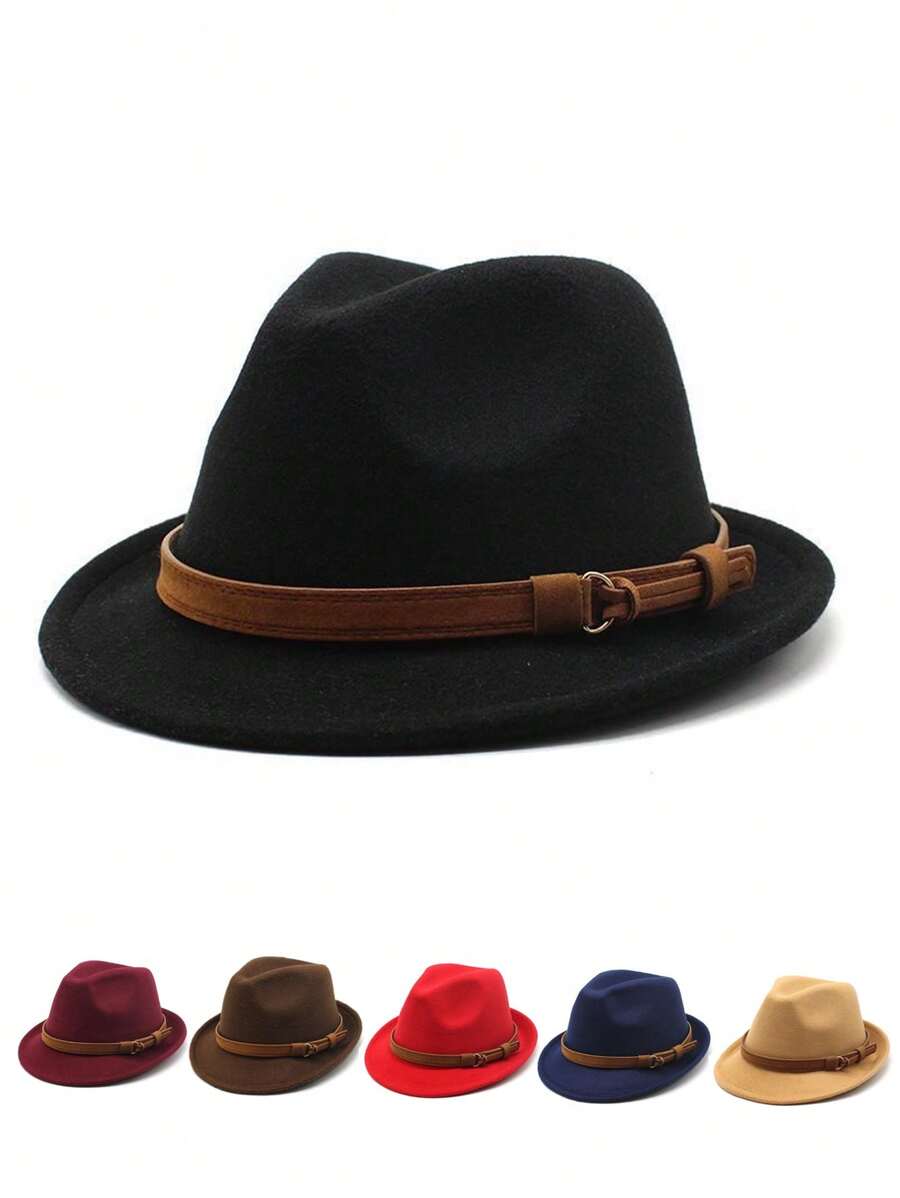 1 件女士德比帽，带 2 根羽毛装饰，英式毛毡迷人帽，适合休闲和度假穿着 - 純色 - 查看 1