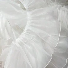 10 厘米/3.94 英寸宽褶皱荷叶边欧根纱蕾丝边面料缝纫用品 - 黑色 - 查看 9