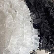 10 厘米/3.94 英寸宽褶皱荷叶边欧根纱蕾丝边面料缝纫用品 - 黑色 - 查看 2