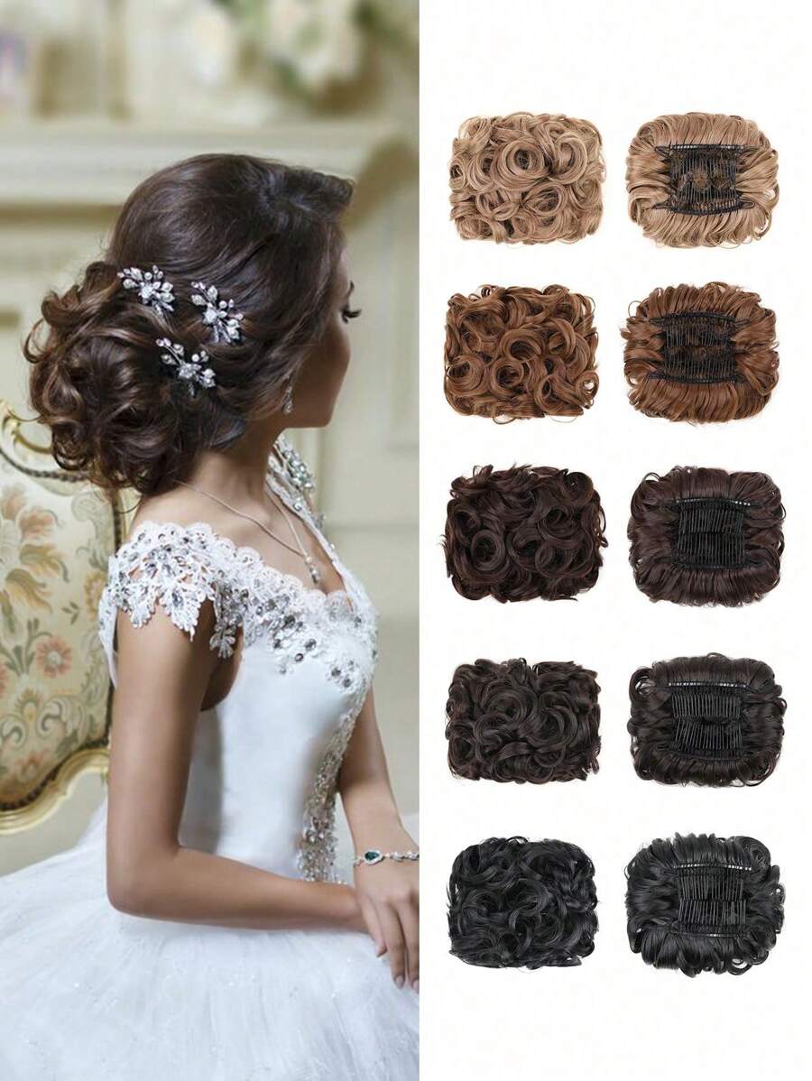 Short Messy Curly Dish Hair Bun Extension Easy Stretch Hair Combs Clip In Ponytail Extension Scrunchie Chignon Tray Ponytail Hairpieces For Women Girls Daily Party Wedding