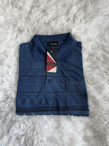 SUN CAI MEN'S POLO NECK T-SHIRT SHORT SLEEVE WITH POCKET CASUAL IMPORTED FASHION - 藏蓝色 - 查看 2