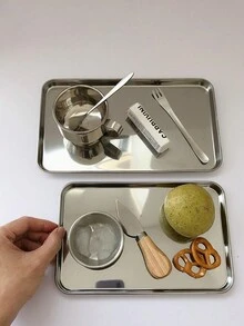 Ins北欧韩式餐盘北欧不锈钢长方形甜品盘咖啡厅托盘收纳托盘小吃蛋糕托盘 - 1pc - 查看 4