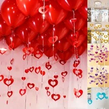 100 PCS Balloon Heart-Shaped Sequin Rain Silk Pendant Decorations, Valentine's Day, Wedding, Birthday Party Scene Decorations, Home Decoration Theme Party Decorations - Multicolor - View 1
