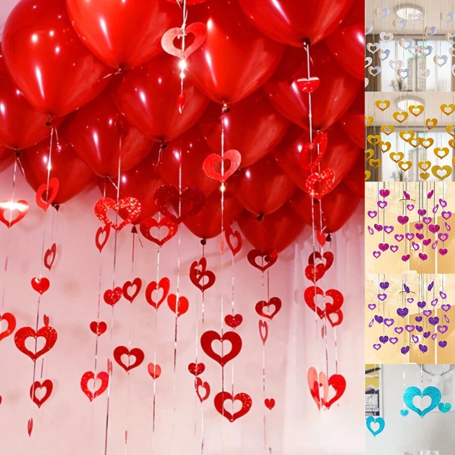 100 PCS Balloon Heart-Shaped Sequin Rain Silk Pendant Decorations, Valentine's Day, Wedding, Birthday Party Scene Decorations, Home Decoration Theme Party Decorations - Multicolor - View 1