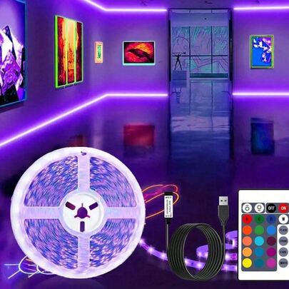 1 个 3.28 英尺/9.8 英尺/16.4 英尺/32.8 英尺/65.6 英尺 24 键遥控器 RGB5050 变色 LED 灯带，适用于节日、派对、房间、厨房、电视、家居装饰的装饰灯