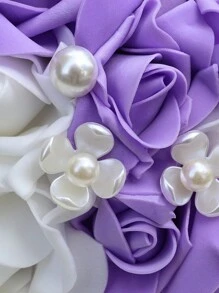 1PC Wedding Bouquet Bride Bridesmaid holding flowers Bride Mariage Party DIY Decor Wedding Accessories Color blocking design Artificial Foam Roses Flower pearl Bride Bouquet Wedding Party - Purple - View 11