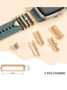 5 件金属吊坠装饰环，兼容 表带，LOVE 钻石水钻饰品，智能手表硅胶表带配件，时尚手链（不含手表和表带），兼容三星 Galaxy Watch - 金色 - 查看 4