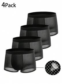 4 piezas de calzoncillos tipo bóxer sin costuras y con malla transpirable para hombres, para deportes y uso casual, con enfriamiento y secado rápido - Negro - Ver 11