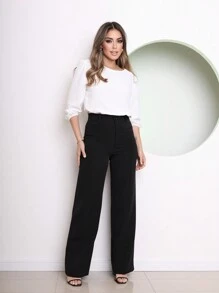 MARILYN MONNA Women's Blouse Tailored Simplicity Elegant Social Basic Crepe 3/4 Sleeve Princess Tamires - 白色 - 查看 6