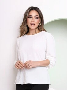 MARILYN MONNA Women's Blouse Tailored Simplicity Elegant Social Basic Crepe 3/4 Sleeve Princess Tamires - 白色 - 查看 5