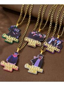 Vòng cổ acrylic khắc hình ảnh đầy màu sắc tùy chỉnh, Vòng cổ tốt nghiệp thời trang với dây chuyền 5 mm bằng thép không gỉ và acrylic đầy màu sắc, Mặt dây chuyền bảng chữ cái, Món quà tựu trường hoàn hảo cho trẻ em của bạn bè - vàng - Xem 3