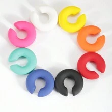 8pcs/Set New Multicolor C-Shaped Clip-On Earrings For Women, Punk Style Non-Pierced Ear Clips - 8-color Rubber Paint Ear Clip Set - View 3