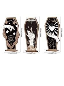 1pc Halloween Decoration Gothic Home Decor Hand Wooden Coffin Sign Decor Spooky Hands Stars Hearts Table Desk Accessories For Halloween Party Supplies Home Decor,Christmas - Multicolor - View 2