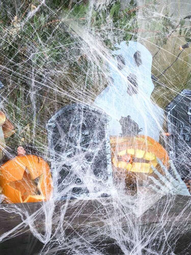 4 piezas Decoración de telaraña para Halloween para exteriores, adorno colgante de pared de casa embrujada espeluznante, decoración para fiesta de Halloween - Blanco - Añade 4