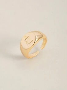 1入組女士簡約時尚18K鍍金銅開口戒指，帶有阿拉伯文首字母（僅限阿拉伯文） - 金色 - 查看 20
