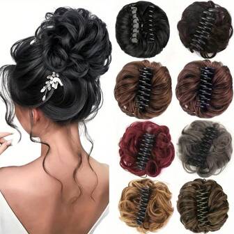 爪夹凌乱发髻发片波浪卷发发髻夹爪发髻马尾辫假发合成凌乱发髻接发发圈发片适合女性、金发和中棕色