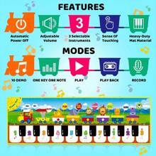 Tapis de piano musical pour enfants, tapis de danse au sol avec 10 chansons, 8 sons d'animaux, 5 modes. Couverture de clavier pour enfants, tapis de jeu musical tactile, jouet d'éducation musicale précoce, cadeau pour les tout-petits filles et garçons