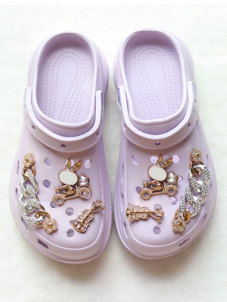 6 chiếc Chuỗi sáng bóng hình thỏ Giày Phụ kiện trang trí Giày thạch Charm (Không phải Nút trang trí lắp một mảnh) - Vàng - Xem 1