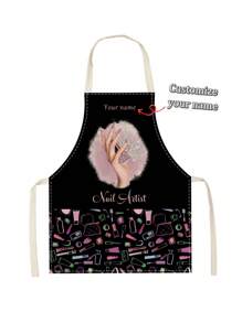 1pc Customized Text/Name Linen Apron, Fashion Illustration Prints, Sleeveless Cooking Apron For DIY Cosmetics, Home Cleaning, Kitchen Cooking, Baking, Gardening, Breathable, Lightweight, Washable, Funny, Cute, Love, Comfortable, Custom, Unique, Personalized, Gifts For Her Him, Ideal Gifts For Boyfriend, Ideal Gifts For Girlfriend, Gifts For Family, Him, Her, Boyfriend, Girlfriend, Dad, Family, Mom, Friends, For Anniversaries, For Graduation, For Housewarming, For Weddings, For Birthdays, Car, Sofa, Tea Room, Living Room,Customized Aprons,Warm Ambience
