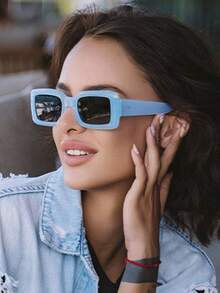 潮流矩形时尚眼镜，男女皆宜，复古 90 年代方形太阳镜，厚框太阳镜，玳瑁时尚眼镜（带多功能螺丝刀、眼镜纤维布）万圣节 - 彩色 - 查看 8