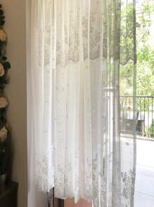 1 件白色透明蕾丝窗帘，浪漫风格，适用于窗户、门和橱柜 - 白色 - 查看 3