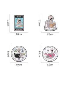 4pcs One More Chapter Enamel Pin Creative Skeleton Reading Lovers Book Nerd Collection Brooches Lapel Badge Jewelry Gift For Friends Valentines - Multicolor - View 7
