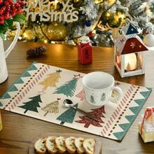 1/4 Tấm lót bàn bằng vải polyester hình cây thông Giáng sinh màu hồng với hình nón thông, kim và chuông quà tặng, Thảm trải bàn in họa tiết ngôi sao cây thông Giáng sinh, Thảm trải bàn trang trí nhà bếp, Trang trí Giáng sinh, Trang trí bàn, Đồ dùng nhà bếp, Trang trí nhà cửa, Quà tặng (32 * 42cm) - Nhiều màu - Xem 3