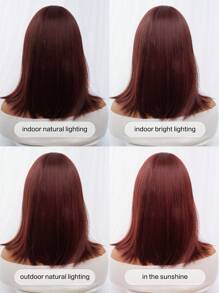 1-Piece Synthetic Heat Resistant Straight Hair With Bangs Wig Red 14  Inch Fully Machine Woven Daily Natural Realistic Wig