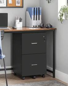 VASAGLE Lockable File Cabinet, Filing Pedestal With 2 Drawers, 5 Wheels, And Adjustable Hanging Rails, Textured Surface, For A4 And Letter Sized Papers, Home Office - Black - View 6