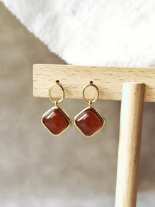 天然波罗的海琥珀吊坠耳环红色菱形银 925 治疗宝石精美珠宝极简主义平静与和平配饰能量礼物送给她周年纪念日生日母亲节