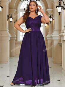 Vestido de fiesta largo y formal con cuello de corazón, inserciones de lentejuelas y encaje contrastante de tul, elegante vestido para fiesta de graduación, baile de graduación, cena, boda