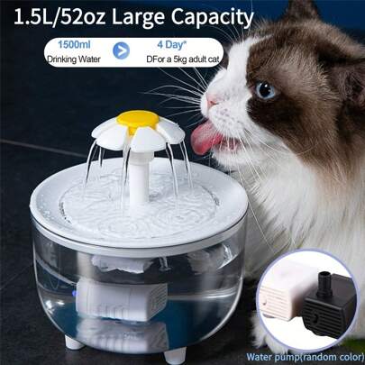 1500毫升/50.72盎司/0.4加仑透明宠物饮水器，自循环猫咪饮水器，USB供电室内猫咪水碗，适用于中小型猫狗