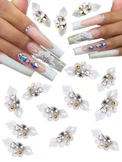 3D立体花朵美甲饰品，美甲珠宝水钻珍珠水晶设计装饰，亚克力树脂美甲配件