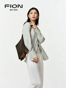 FION Stacked Shoulder Bag Tote Bag In Signature Canvas Soft Leather Hobo Bag For Women Shopping Daily Work Commuter Bag With Top Zip Closure,Black - Black - View 3