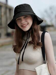 LEAJOURNO. 1 Mũ Xô Phong Cách Nhật Bản Dành Cho Nữ, Xuân Hè, Nâng Cơ Mặt Và Phù Hợp Với Mặt Tròn, Mũ Chống Nắng Đầu To Và Thời Trang Có Cà Vạt - Màu Khaki - Xem 5