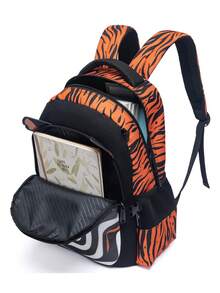 3 件儿童时尚 3D 卡通人物背包套装，带午餐盒和铅笔盒，加垫透气肩带和背板，包括毛绒吊坠，适合上学、旅行、徒步旅行、露营、最佳返校、生日礼物套装 - 虎紋黑 - 查看 3