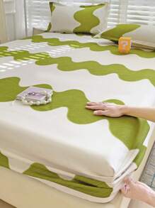 3件套印花芦荟水洗床单套装(1件床单+2个枕套),亲肤,360°防滑包裹,不含荧光增白剂,透气,柔软,耐用,不易褪色,抗菌,保暖床上用品套装,适用于卧室、客房、宿舍,四季皆宜。 - 波浪紋-綠 - 查看 2